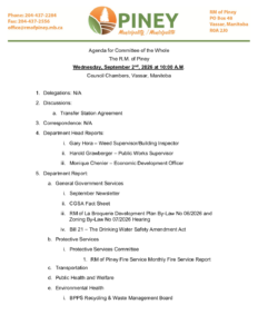 Agenda for Committee of the Whole 2026-09-02