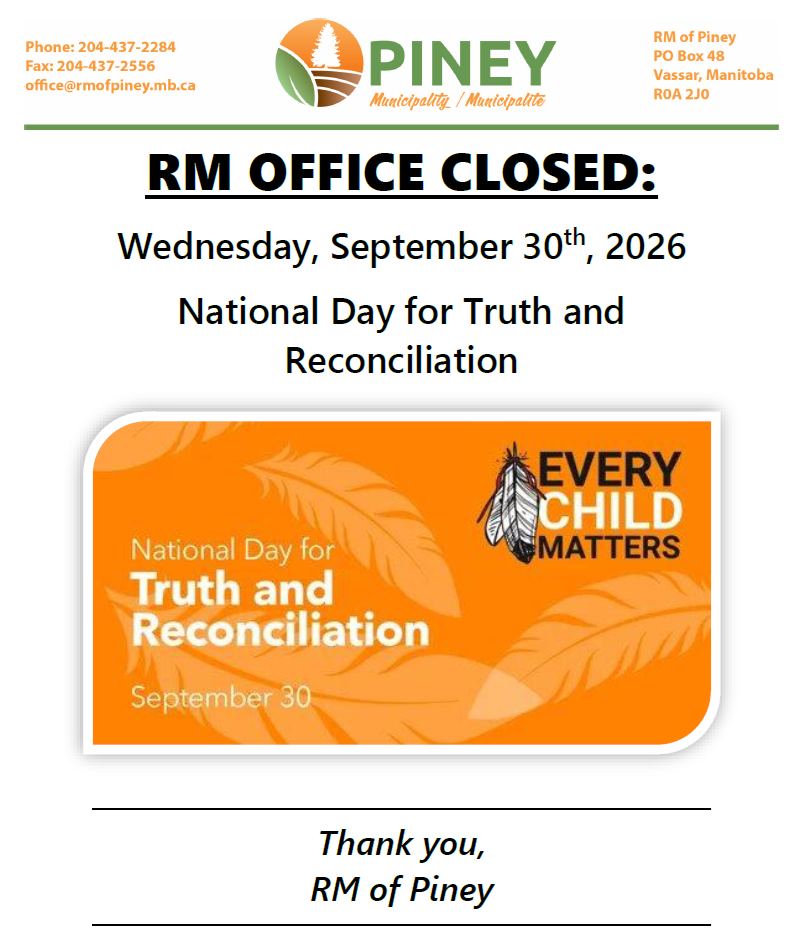 The RM office will be closed on Wednesday, September 30th for Truth & Reconciliation.