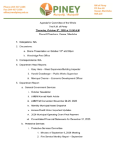 Agenda for Committee of the Whole 2026-10-08