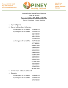 Agenda for Special Meeting 2026-10-27