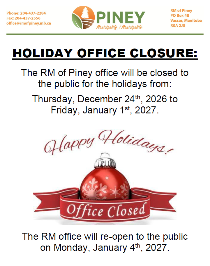 The RM office will be closed for the holidays from December 24th to January 1st. The office re-opens on January 4th, 2027.